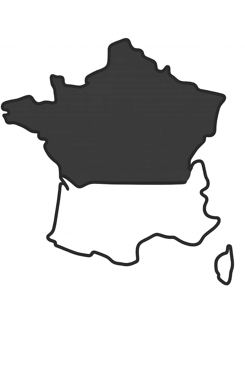 minimal and clear map of France split into two parts: northern part in black, southern part in white, no text emoji