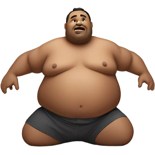 Fat man shirtless crawling down on floor emoji