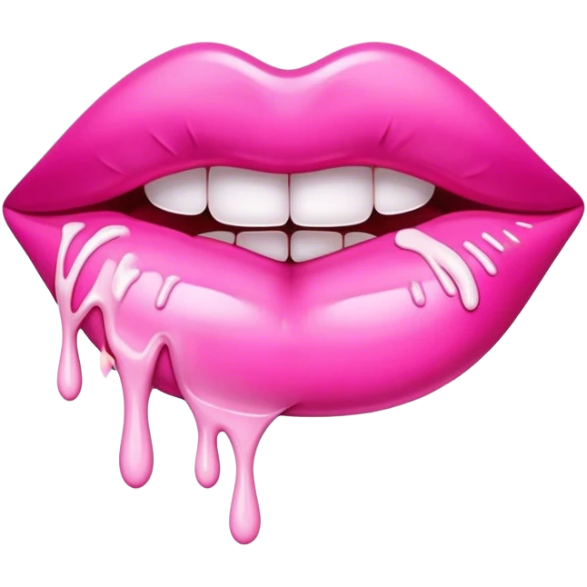 Floating pink glossy lips with Opaque white paint dripping off emoji