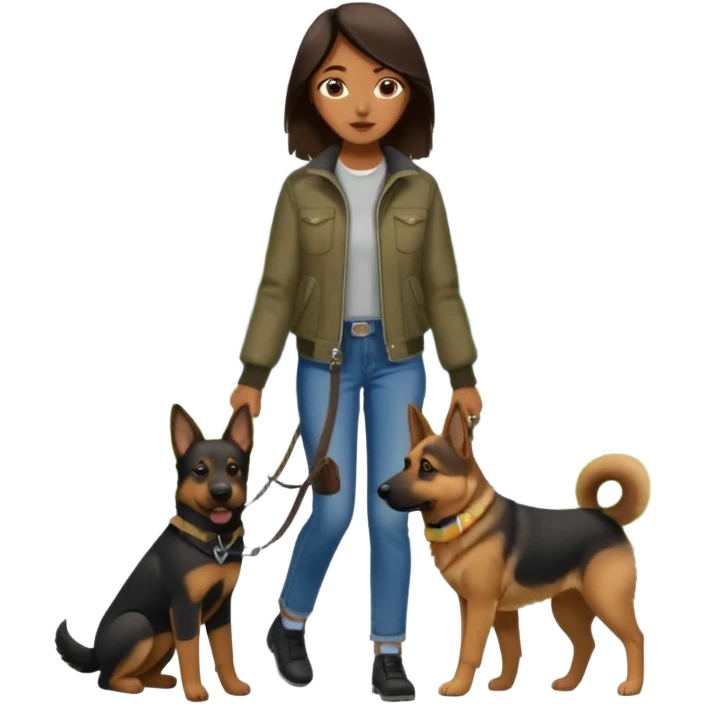 a girl with a brown dark hair, she's walking her dog is a german shepard emoji