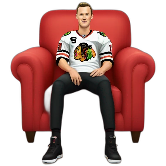Jonathan Toews sitting on rainbow sofa emoji