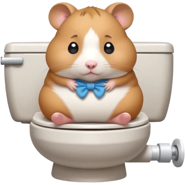 Cute chubby cartoon-style hamster sitting on toilet looking as if he had an accident, sticker-style illustration emoji