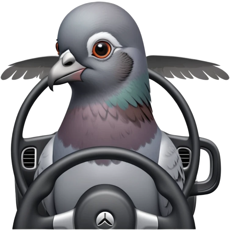 pigeon parking a car, bird using steering wheel and parking emoji