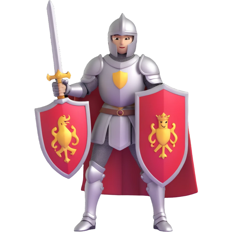 knight in shining armor holding a sword and shield emoji