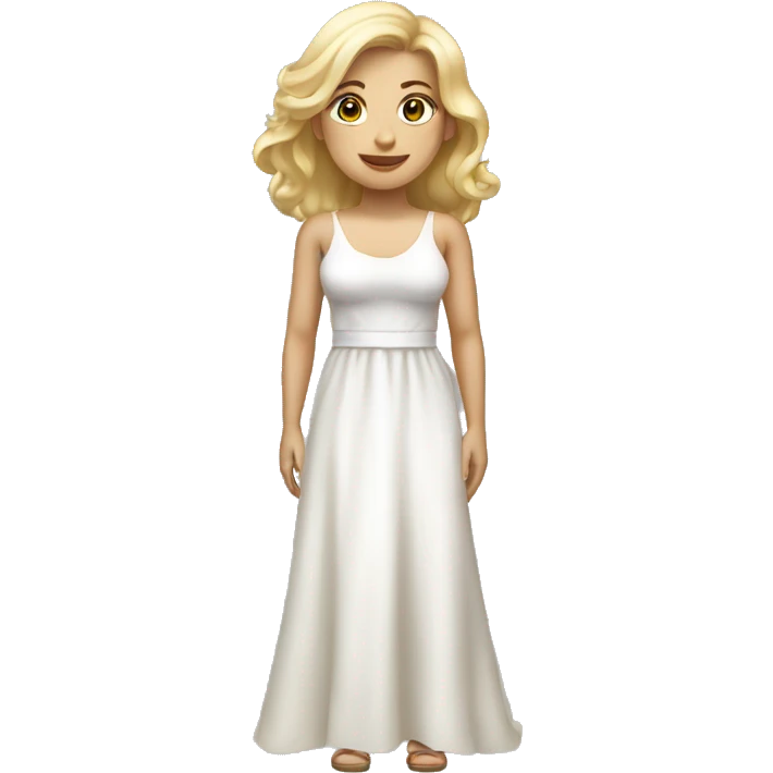 Blonde woman in a white dress, full body, chest shading emoji