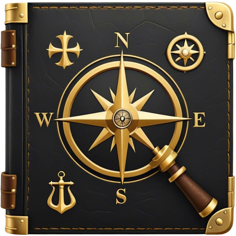 A black and gold book with an aged leather texture, embossed with an alchemical symbol, a compass, or a forging hammer, exuding wisdom, mastery, and the relentless pursuit of greatness. - book on mastery ... silhouette of a triangle  emoji