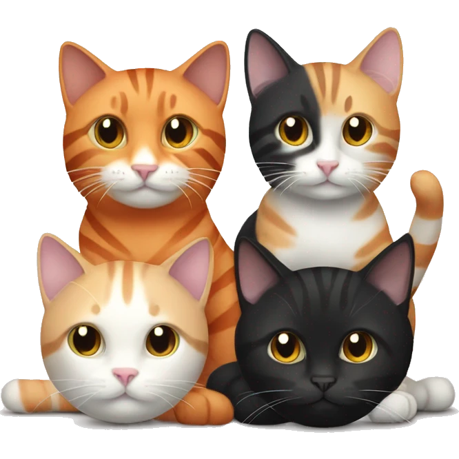 1 orange white striped cat and 2 black cats that are best friends emoji
