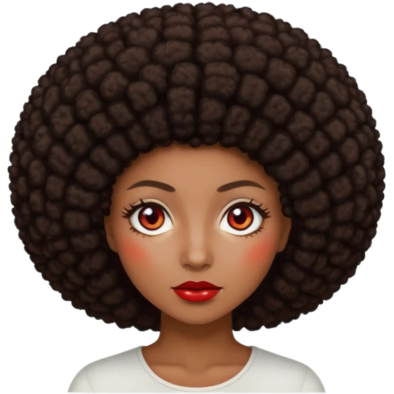 change her hair to a dark brown afro, dark brown eyes, and make the eye whites red emoji