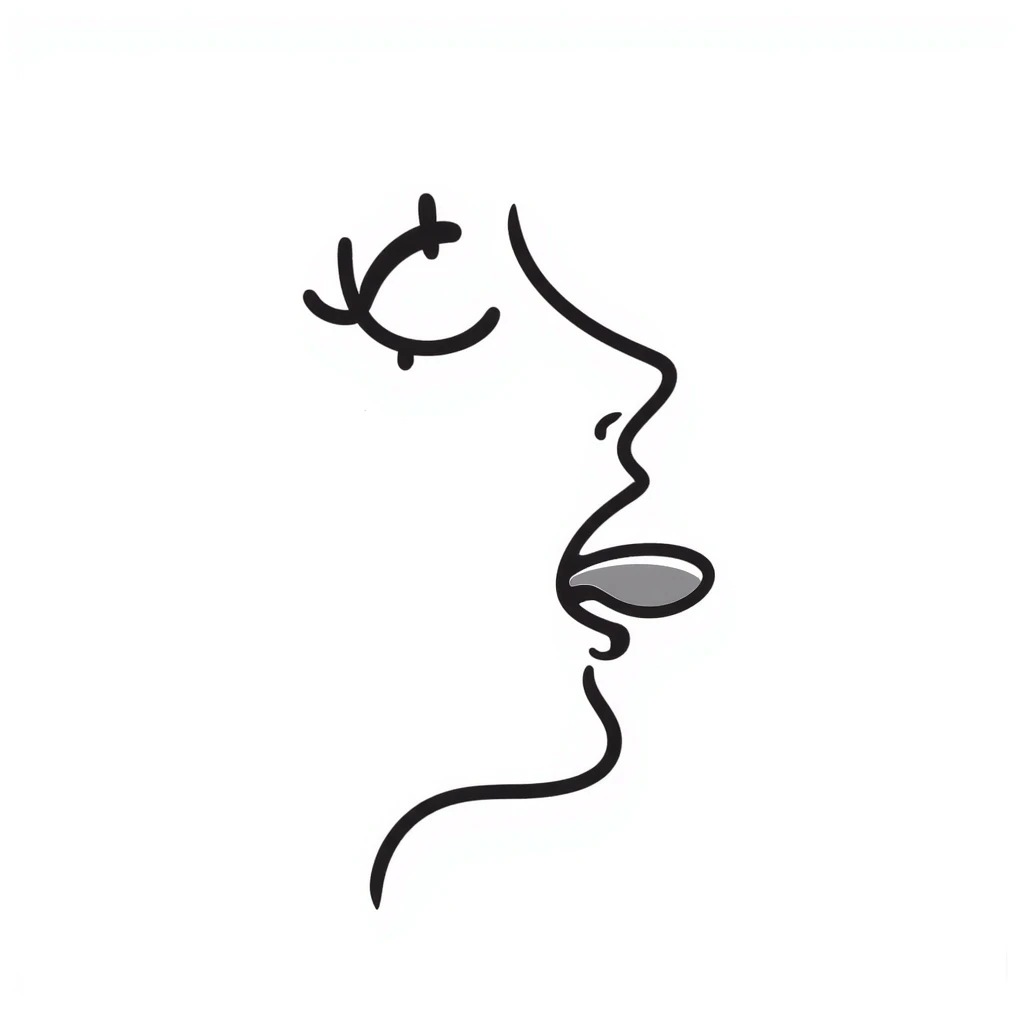 Simple sketch of a face profile showing mewing technique, tongue against roof of mouth, improved jawline emoji