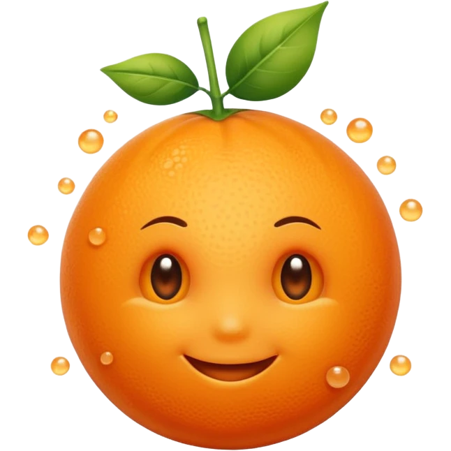 Cute, smiling, glowing orange stem cell with small protrusions. White background. emoji