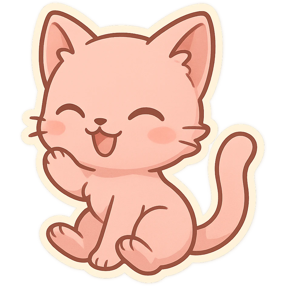 pink cat, adorable and playful, chibi style sticker emoji