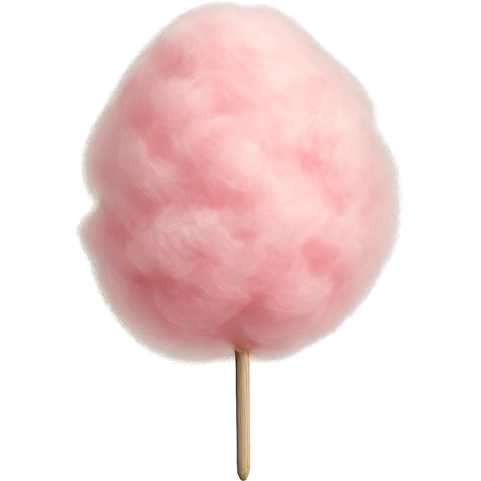 Realistic food photography style of cotton candy isolated on a white background, focus on realistic texture and colors. emoji