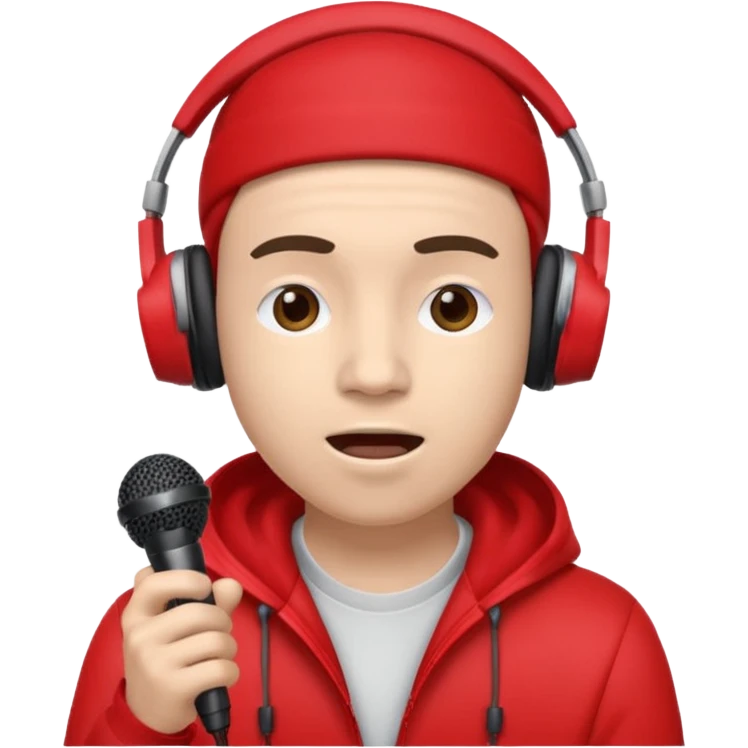 emoji de persona haciendo beatbox con un micrófono y unos audífonos rojos puestos emoji