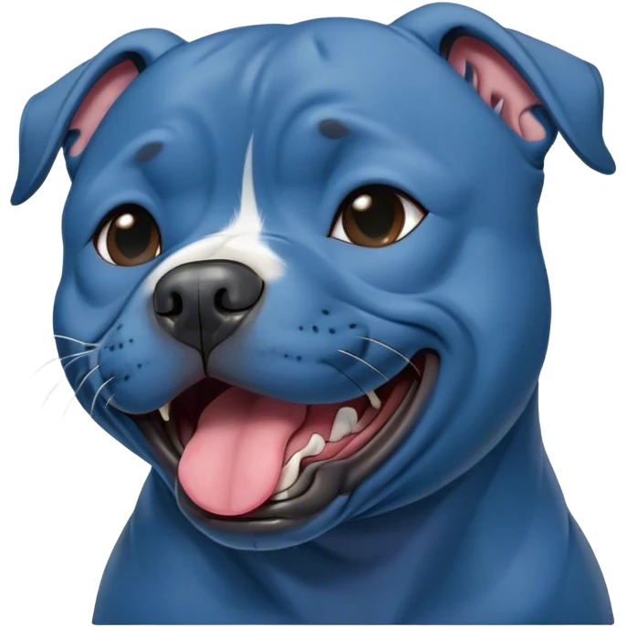 Cinematic Cute Yawning Blue Staffordshire Bull Terrier Portrait Emoji, Head tilted slightly with a dramatic, wide-open yawn, showcasing a smooth blue Fur with a refined texture, floppy ears slightly drooping, round dark eyes barely open in drowsy contentment, Simplified yet irresistibly adorable features, highly detailed, glowing with a soft, cozy glow, high shine, relaxed yet expressive, stylized with a touch of whimsy, bright and endearing, soft glowing outline, capturing the essence of a sleepy yet affectionate guardian, so drowsy it feels like it could stretch right out of the screen and curl up for a nap! emoji