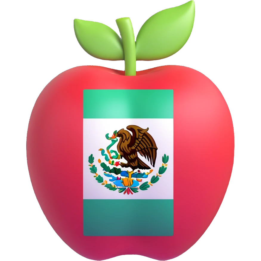 an apple decorated in Mexican style, featuring the flag's colors, 3D style, no text emoji