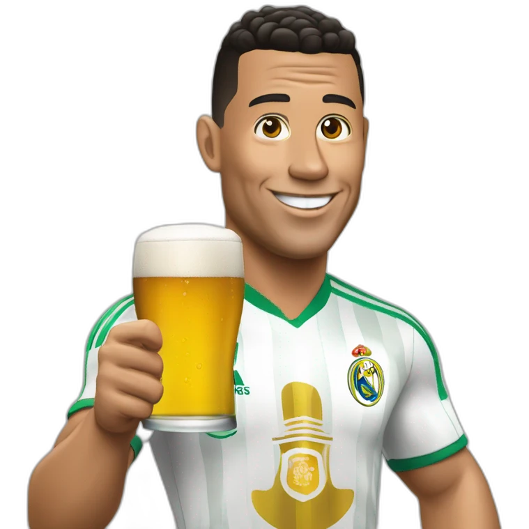 Homère bois une bière avec Ronaldo emoji