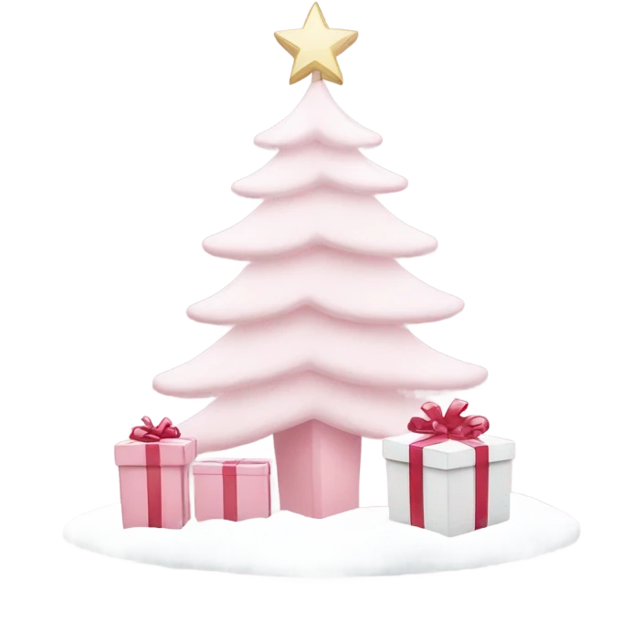 Light pink Christmas gifts under a white Christmas tree  emoji