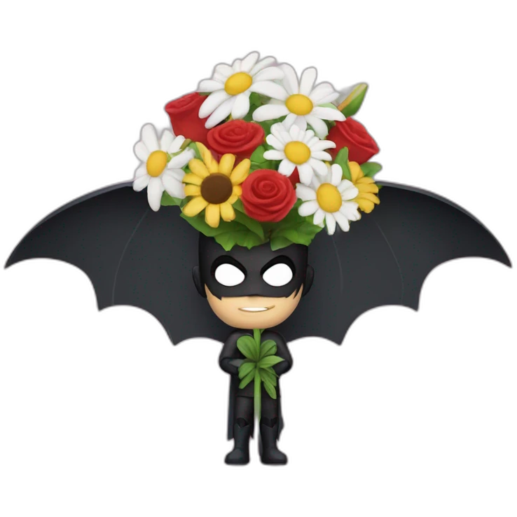 Batman amoureux avec un bouquet de fleur  emoji