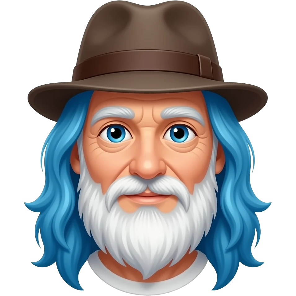 old man with hat and long  vibrant blue hairs emoji