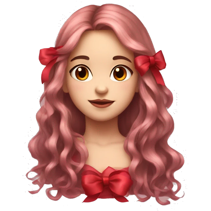 Coquette girl rosy cheeks and red ribbons and long hair emoji