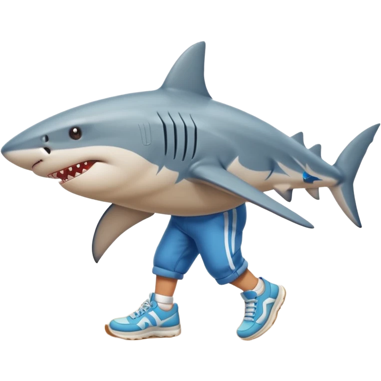 Tiburón con tenis caminando en la arena emoji