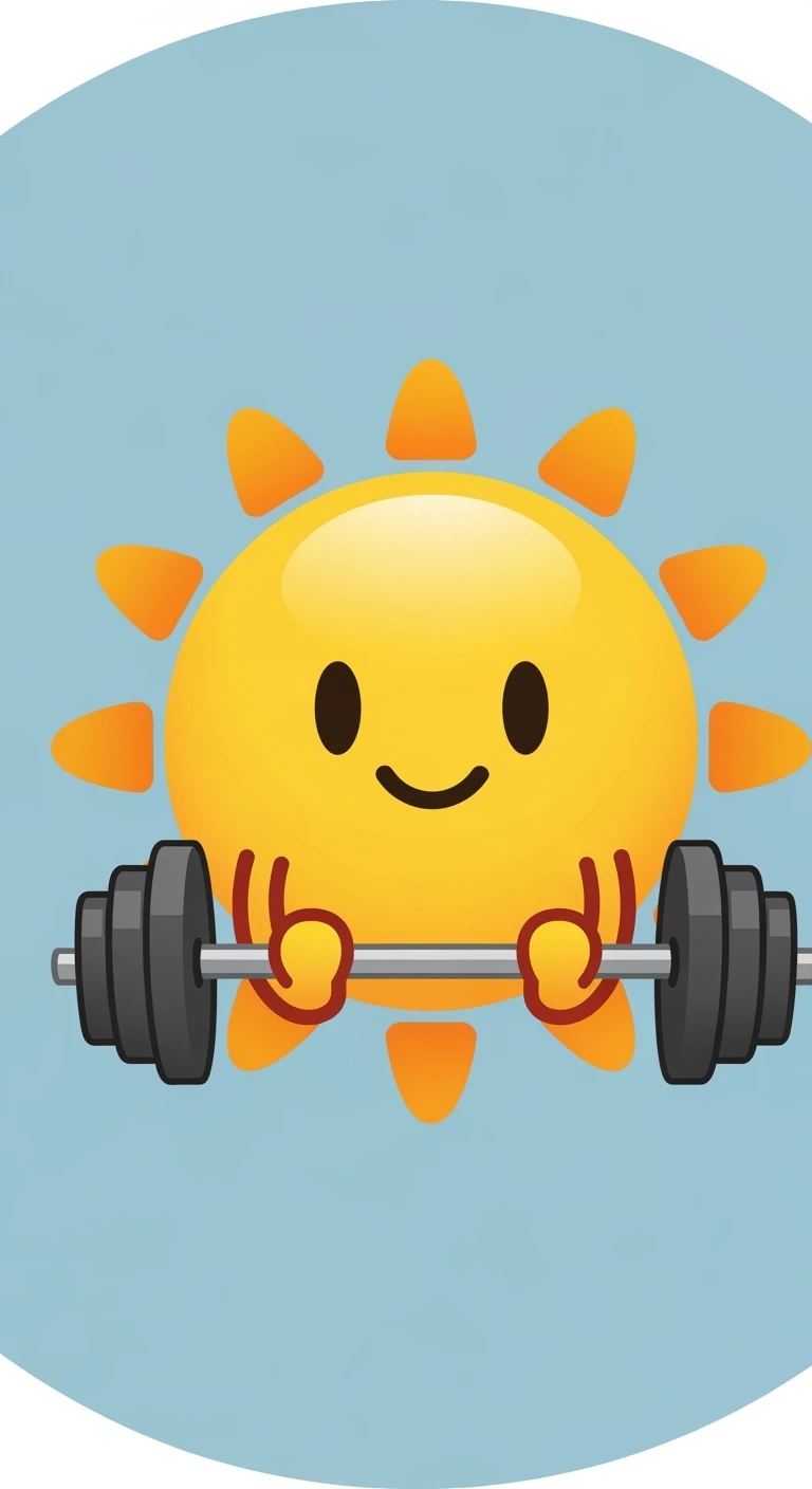 emoji stile iphone di un sole che si allena con i pesi emoji