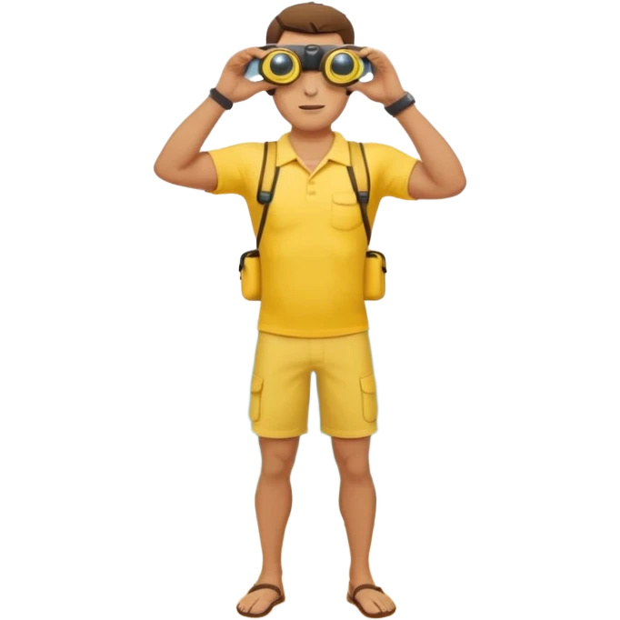 Male lifeguard full body – yellow shirt, binoculars in hand, scanning the sea emoji