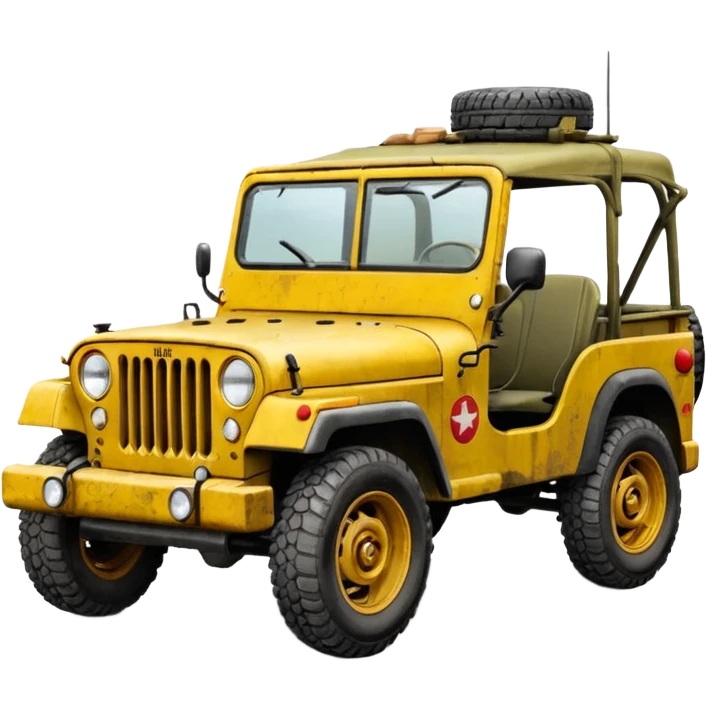 yellow military jeep with red tuning symbols emoji