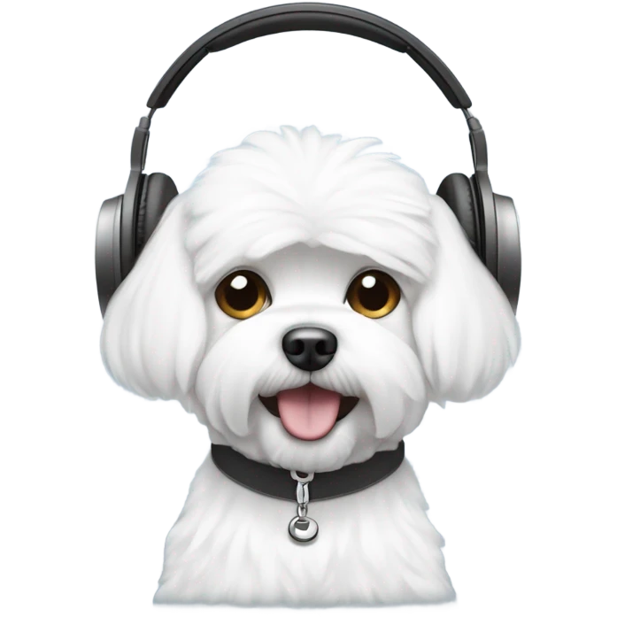 Bichon Maltese listening to music with iPhone headphones emoji