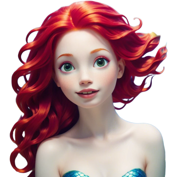Cinematic Realistic Red Hair Mermaid Portrait, head tilted dramatically with an exaggeratedly amused expression, featuring a striking, vibrant form with meticulously detailed, flowing red hair and luminous porcelain skin. Her expressive eyes burst with playful marine mischief, rendered with dynamic underwater lighting and vibrant textures that convey an air of cheeky oceanic whimsy and over‐the‐top mermaid charm. emoji