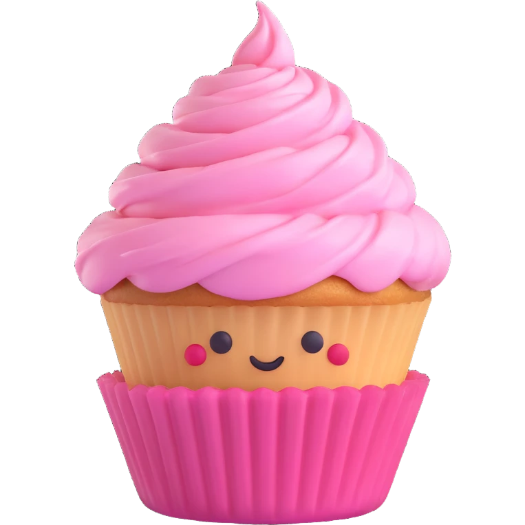 cupcake with pink icing, 3D emoji style, smooth, colorful, friendly emoji
