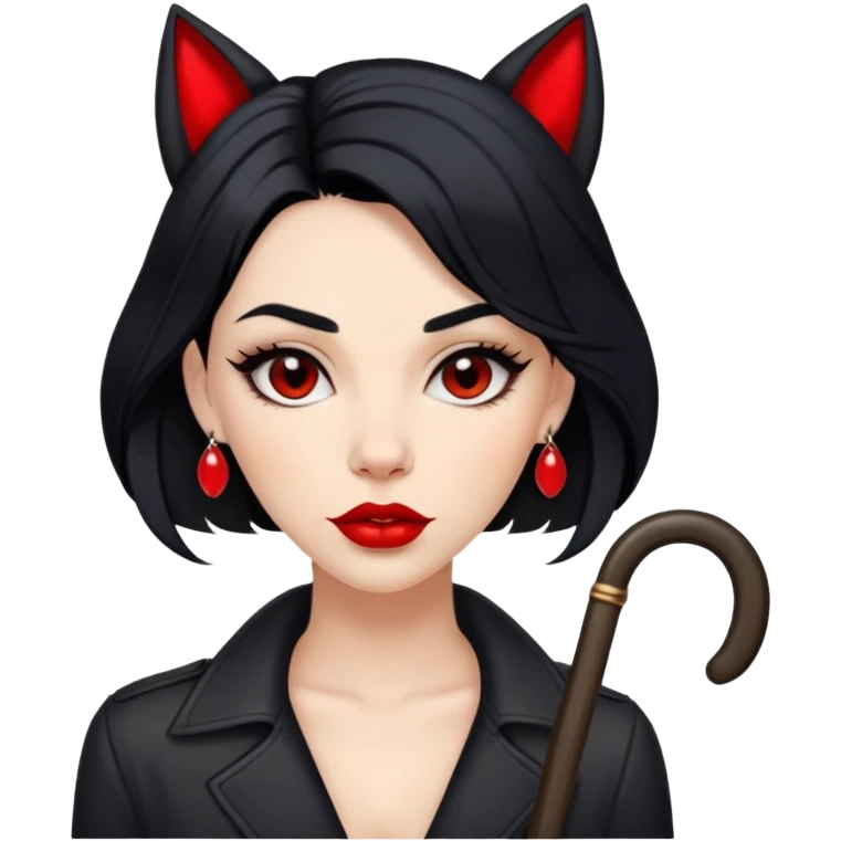 Fashionable woman with long black hair, big red lips, and Cane Corso dog ears and short tail emoji