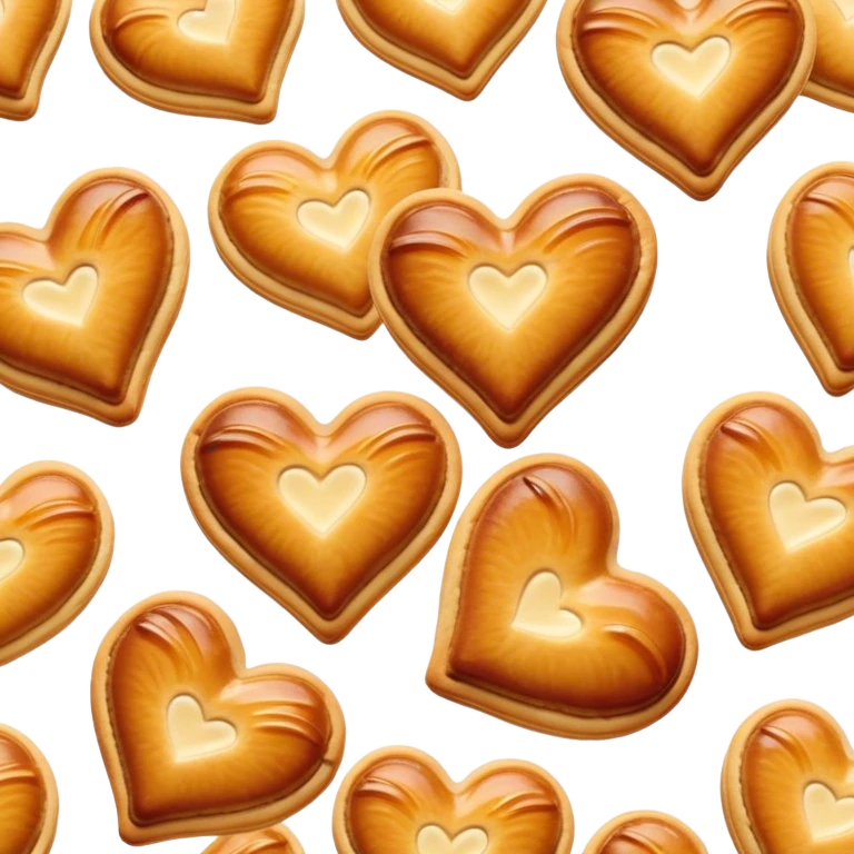 Cinematic crisp palmier, golden-brown heart-shaped pastries, perfectly caramelized layers, delicate and flaky, warm glowing background, inviting and delicious. emoji