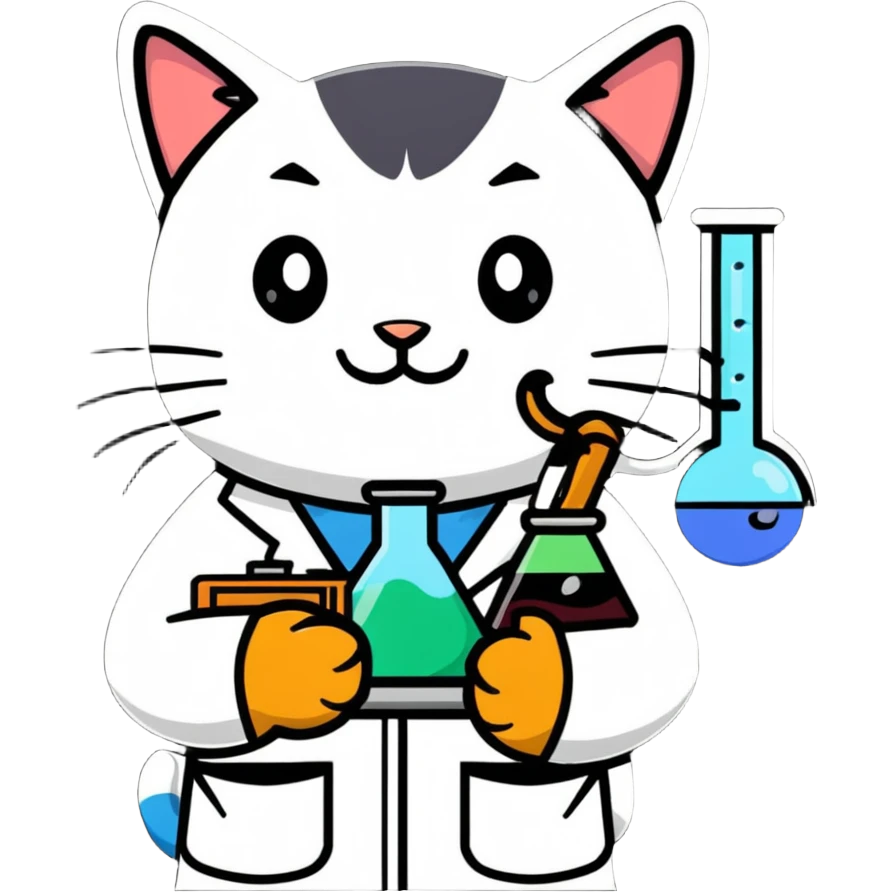 cat scientist smiling with science equipment emoji