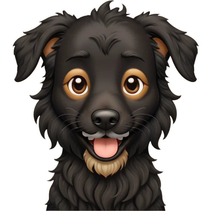 Tall, black, skinny dog with wiry wavy hair, and a beard and eyebrows smiling  emoji