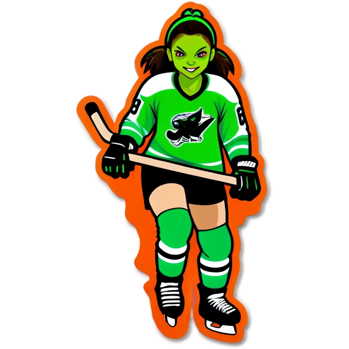 Girl Hockey player neon green gremlin on jersey emoji