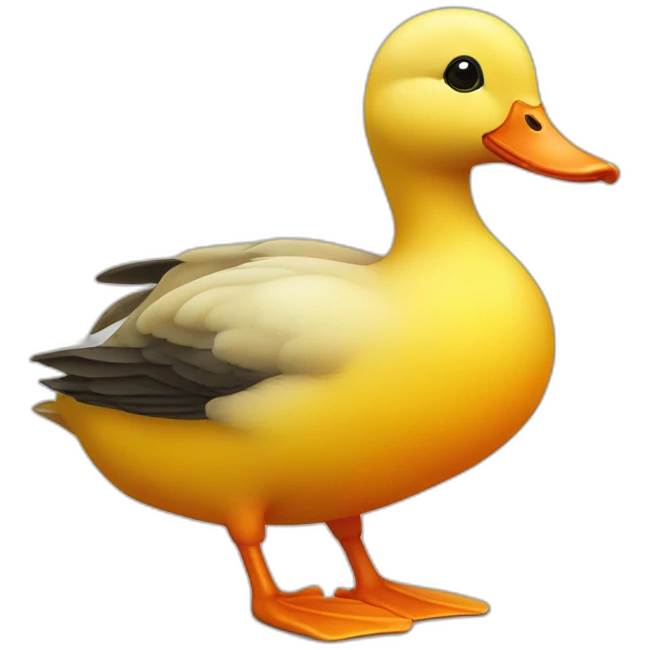 voluminous yellow duck with orange legs and big eyes emoji