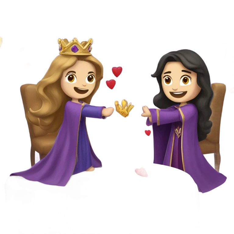Caucasian long  brunette woman wearing formal royal purple robes and a crown who has thrown hearts to the man she adores  emoji