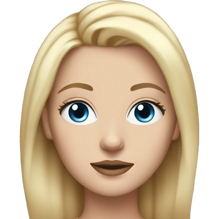 white woman blue eyes long blond hair. blonde eyebrows pink lip emoji