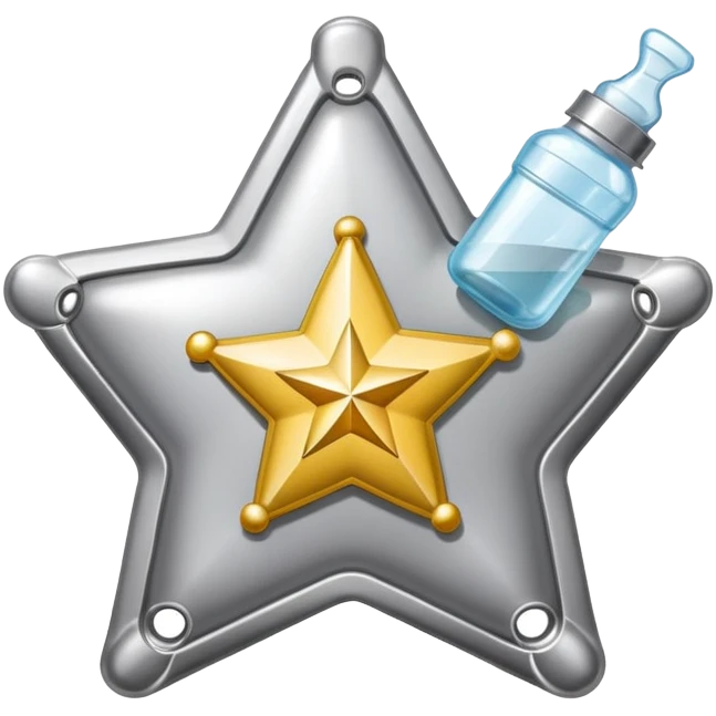 sheriff badge with star and baby feeding bottle in center emoji
