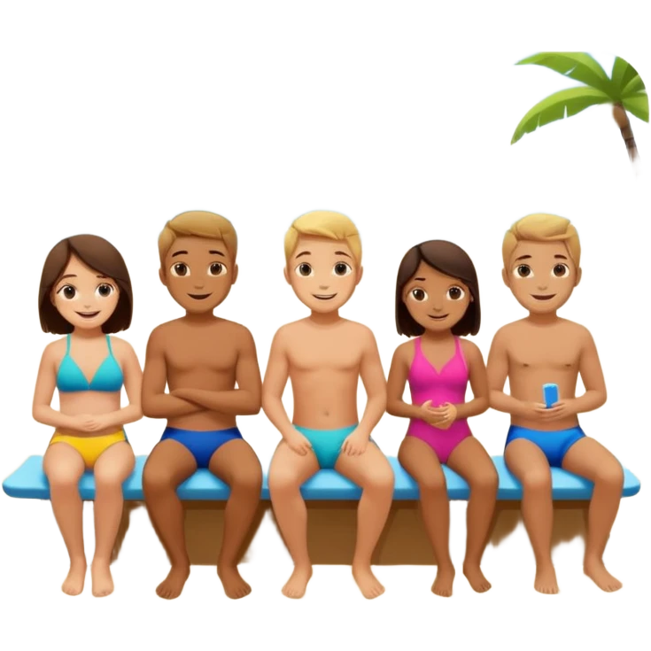 Boys and girls seating at beach emoji