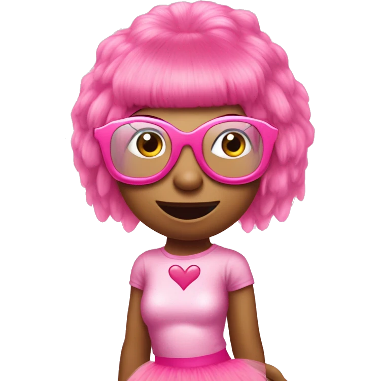 a dinosaur in a pink tutu, pink wig, pink heart glasses with A Nicki Minaj CD emoji