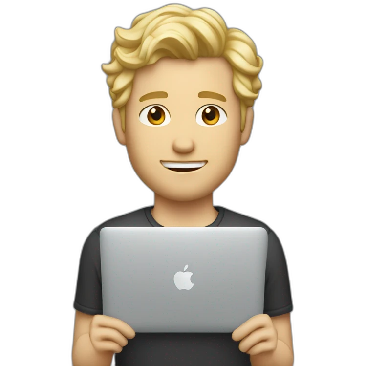 blonde male with macbook, slightly curly hair and light facial hair and undercut haircut emoji