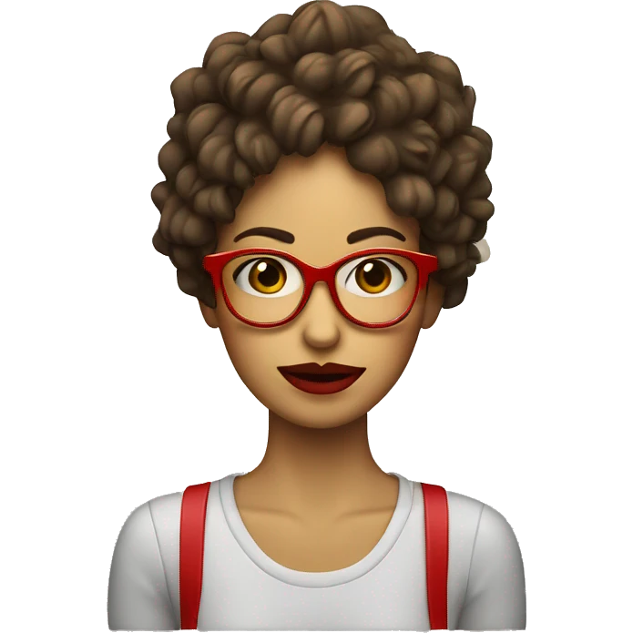 chica pelo rizado con canas con gafas rojas emoji