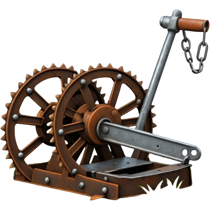 Realistic rusty bear trap open on forest ground, sharp metal jaws, detailed steel texture, natural lighting emoji