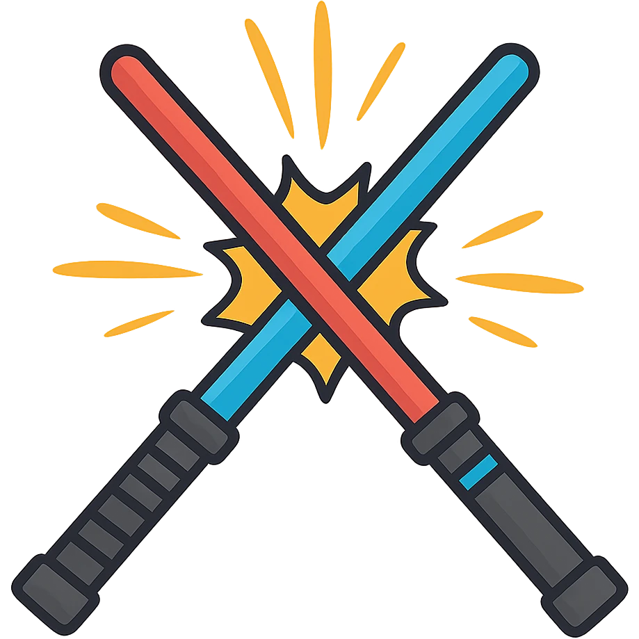 flat toon style duas espadas laser se chocando, sem fundo emoji