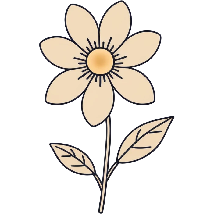 minimal line-art flower sticker, elegant thin stroke, soft beige tones, clean vector design, no background, modern aesthetic, 8k emoji