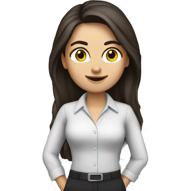 accountant-woman, with long dark brown hair and s emoji