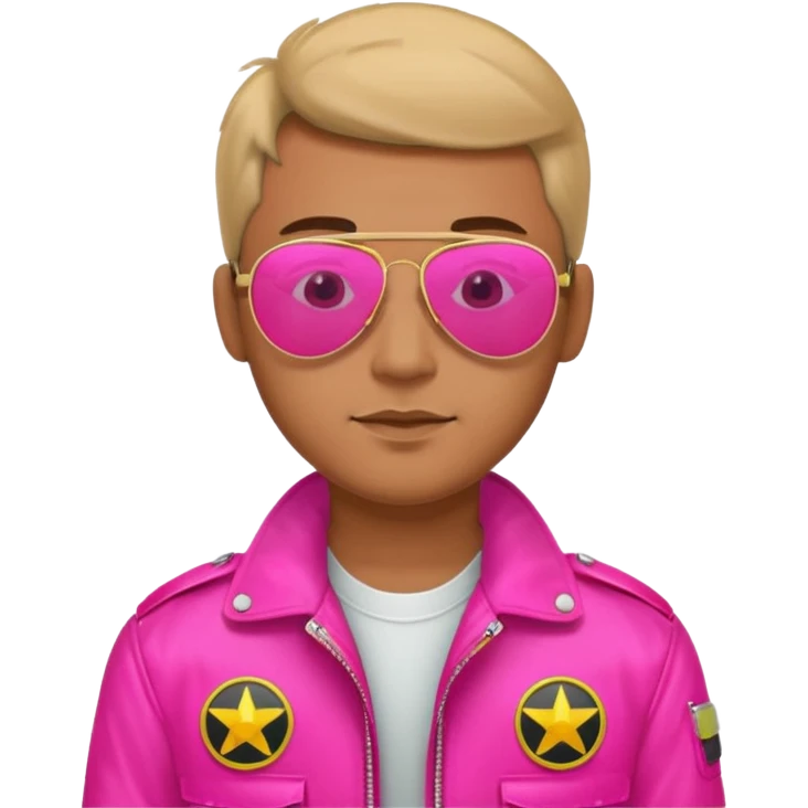 1980s man wearing reflective neon pink aviator sunglasses and a pilot jacket emoji
