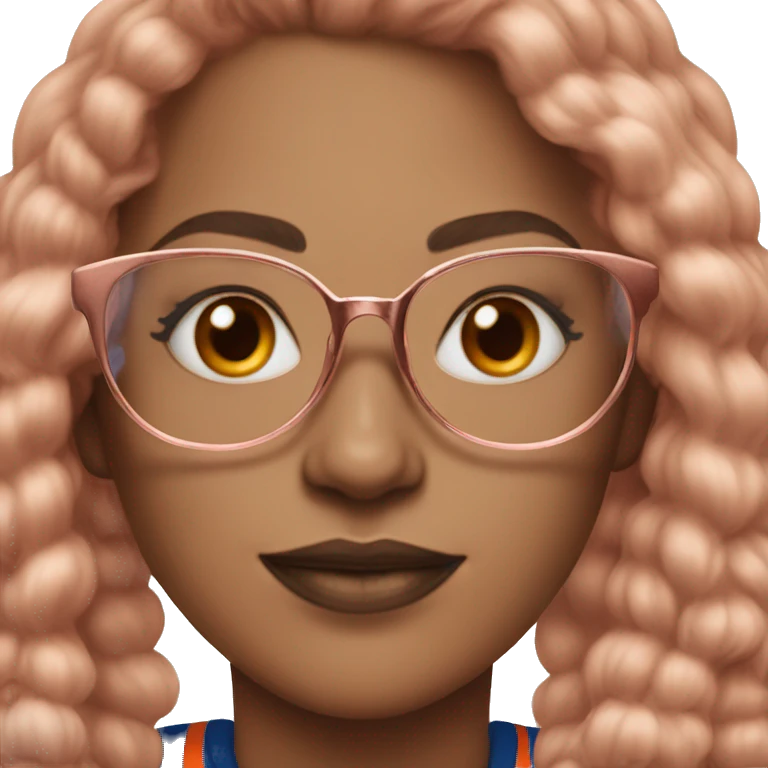 Women with rose gold color of eyeglasses wearing a oilers jersey  emoji